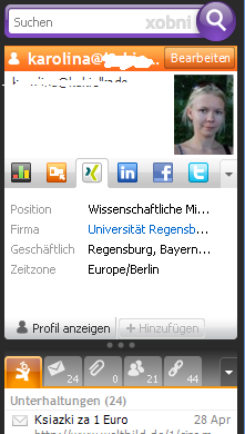 Xobni mit Xing